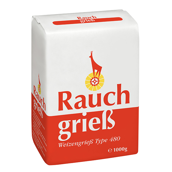 Weizengrieß Type 480 1000 g - rot - Unsere Mehle / Rauchmühle / Rauchmehl. Für Grießspeisen, Suppeneinlagen, Pudding und zur Lockerung von Kartoffelteigen.